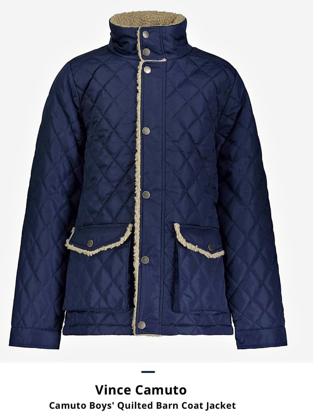 Vince Camuto Boys' Quilted Barn Jacket in Navy with Cream Trim
